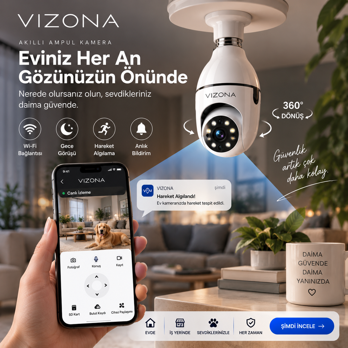Vizona 360 derece akıllı wi-fi ampul kamera